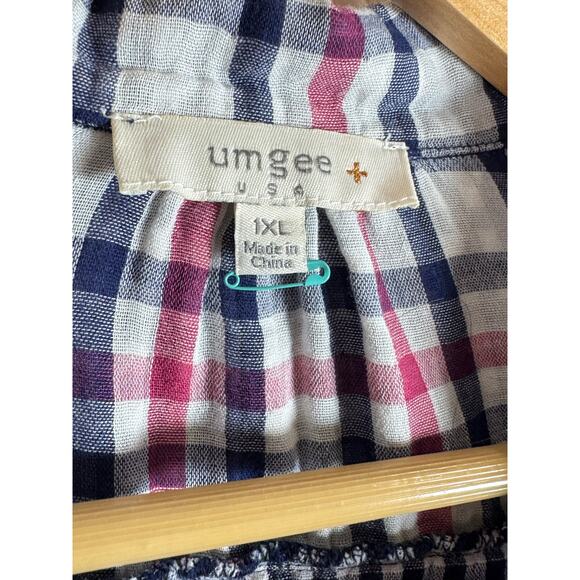 Umgee Women's Plaid Gingham Light Weight Cotton Button Up Tunic Top Plus Size 1X - Picture 10 of 12